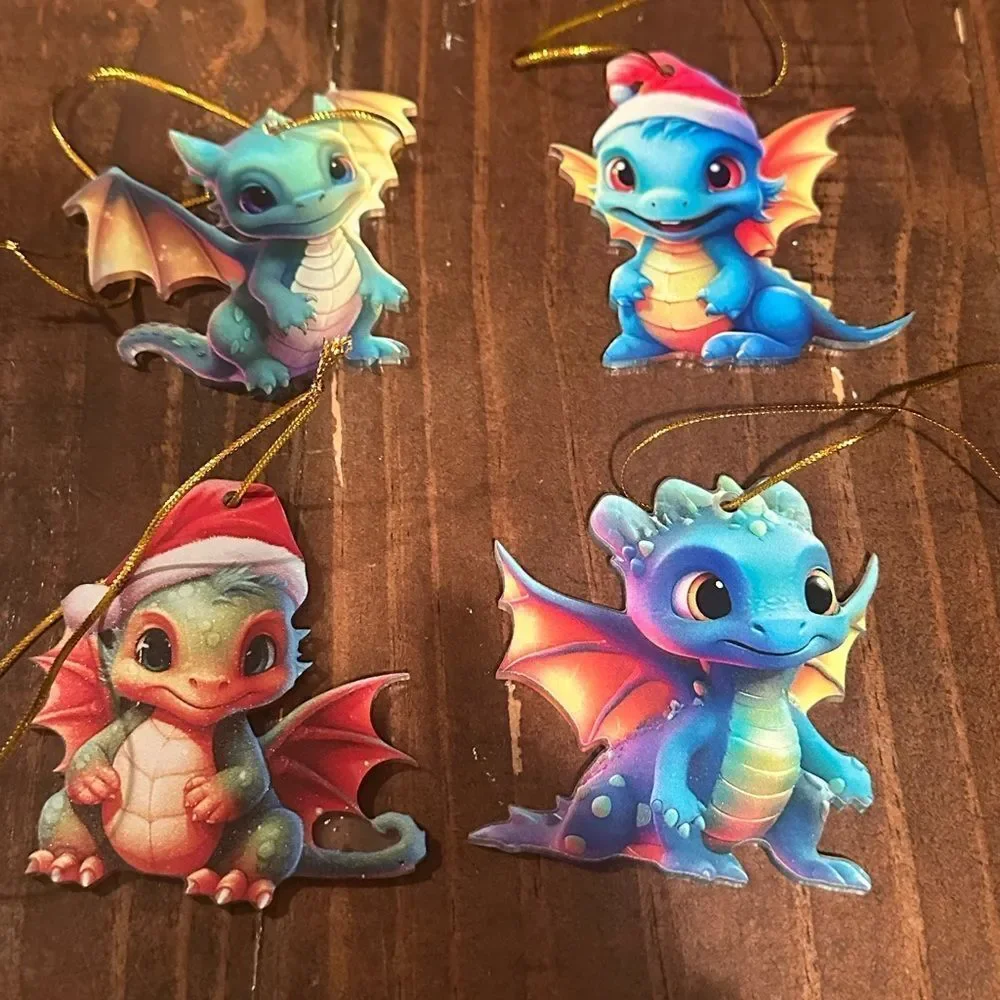 Blue and Red Dragon Holiday Ornaments